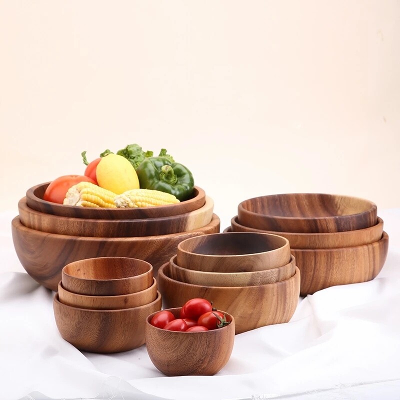 Gambar Home Salad Bowl Candy Plate Fruit Saucer Dessert Dinner Bread Wooden Rice Storage Bowls