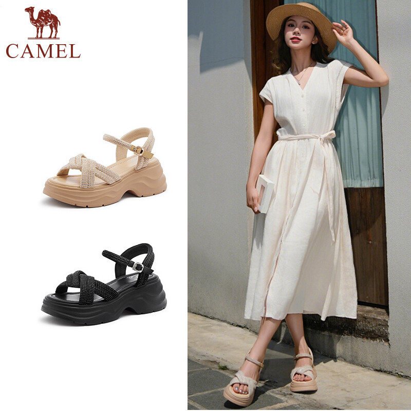 Cameljeans Women's Shoes Summer One-strap Sandals New Thick-soled Sandals ราคา 2,313 บาท*ส่งฟรี