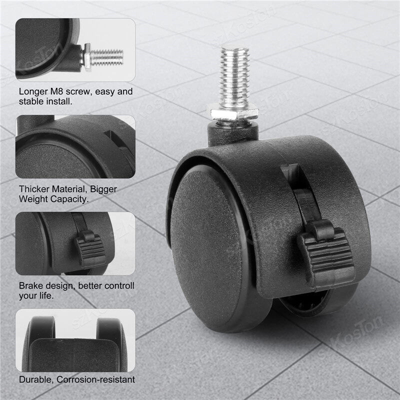 NERILEE 1'' Mute Swivel Rubber Wheel,with T Nut M6x15mm Stem Threaded - View #2