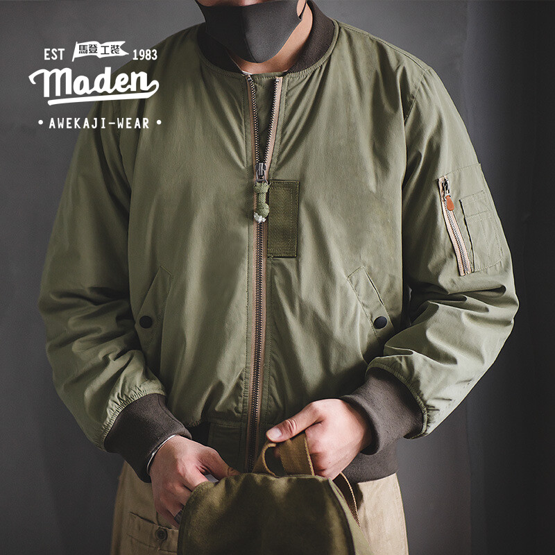 Maden Thương hiệu chất lượng cao 2025 nam mới mùa đông dụng cụ Áo khoác Nhật Bản cổ điển không quân ma-1 áo khoác gió Áo khoác cứng rắn nam phong cách quân đội đứng cổ áo khoác