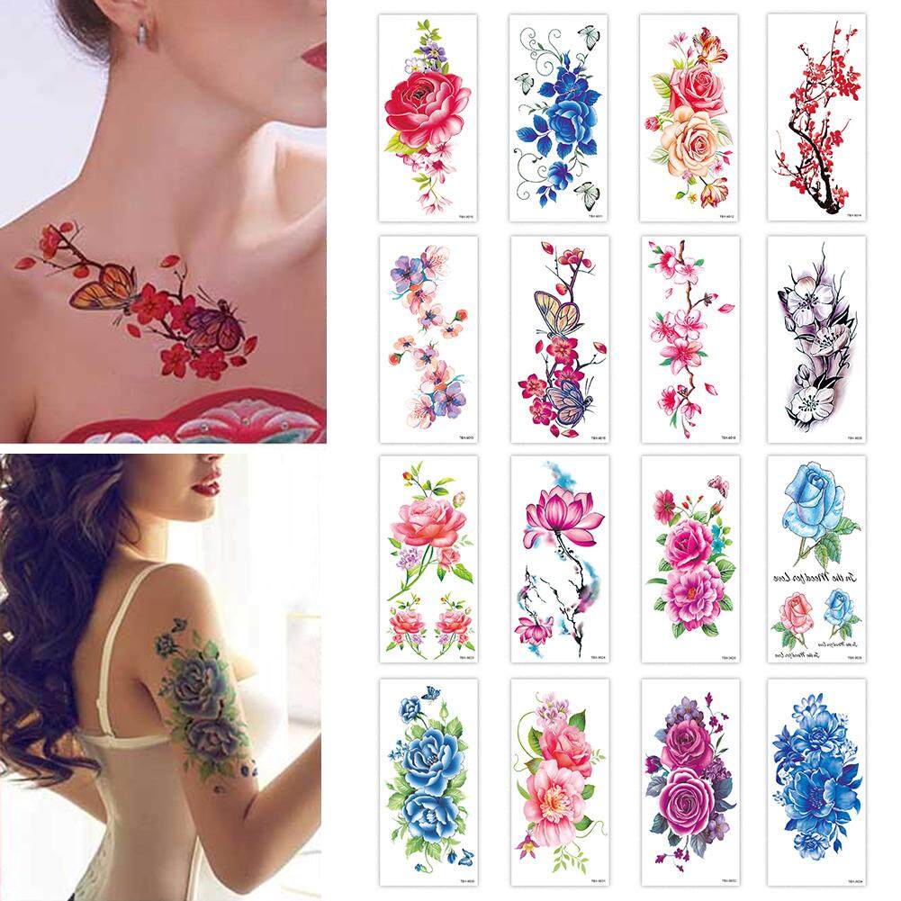 3D Rose Flower Tattoo Stickers Waterproof Temporary Women Summer Arm  Shoulder Flowers Stickers | Lazada PH