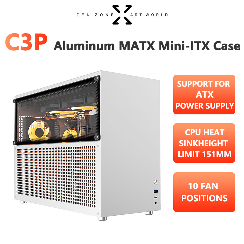 Zzzaw c3p matx trường hợp máy tính tất cả nhôm mini-itx khung hỗ trợ 40 card đồ họa bộ nguồn máy tính atx trò chơi pc để bàn nhỏ vỏ
