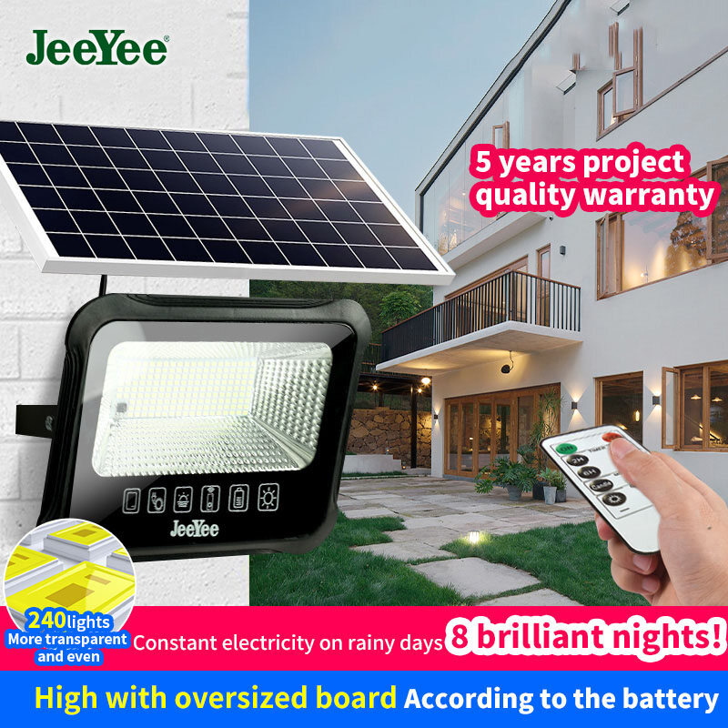 Jeeyee đèn tường ngoài trời năng lượng mặt trời 500w đèn chiếu điểm năng lượng mặt trời đèn led dây 5m đèn pha chống nước điều khiển từ xa cho nhà vườn ngoài trời đèn năng lượng mặt trời ngoài trời