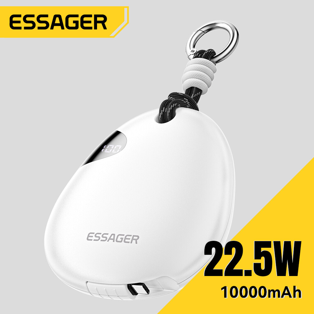 Essager 22.5W 10000mAh hiển thị kỹ thuật số sạc dự phòng S được xây dựng trong Type-C Cáp sạc nhanh sạc dự phòng với một cáp có thể thu vào cho Loại C iphone16 15 Xiaomi Huawei Samsung iWatch AirPods máy tính bảng Type-C Cáp sạc nhanh kỹ thuật số sạc dự p
