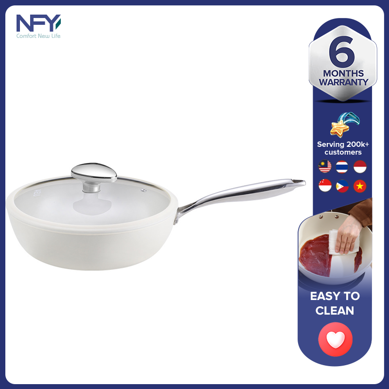 Shell Porcelain White Pebble Frying Pan Non Stick Deep Frying Frying Pan Household Induction Cooker Frying Pan ราคา 1,039 บาท*ส่งฟรี