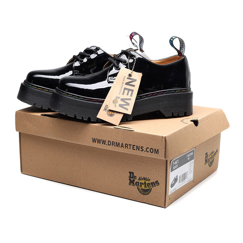 Doc dr.martens 1461 mary jane giày bốt martin đế bằng da bóng màu đen giày nữ xu hướng