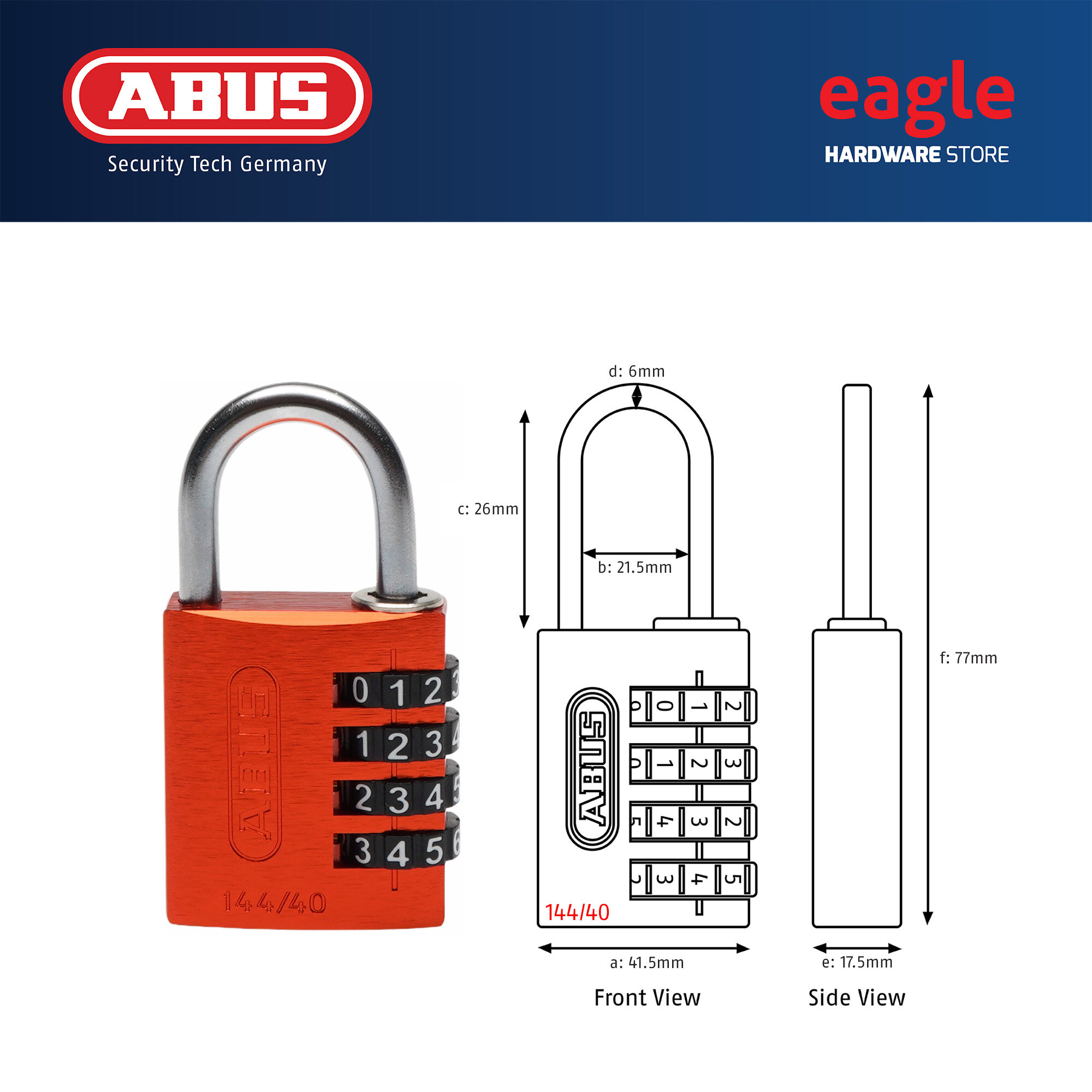 Yellow Abus 145/40 C 40mm Body 4-Dial Combination 