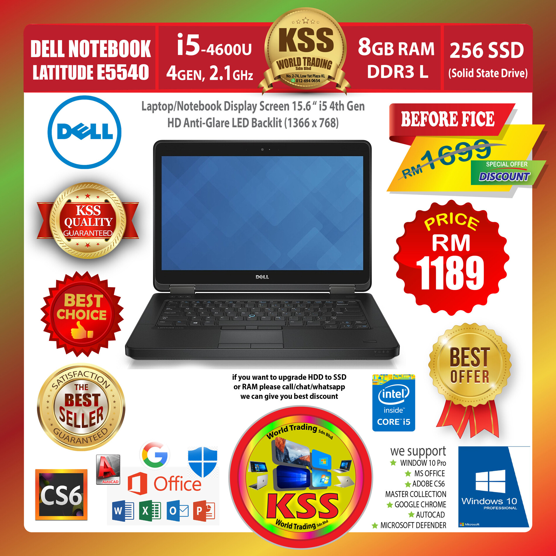 Laptop Dell Latitude E5540 Intel Core I7 4600u Cpu 2 10ghz 15 6 Notebook Display Screen Ram 8gb Ram 256gb Ssd Dvdrw Windows 10 Pro 3 Months Free Service Warranty Lazada