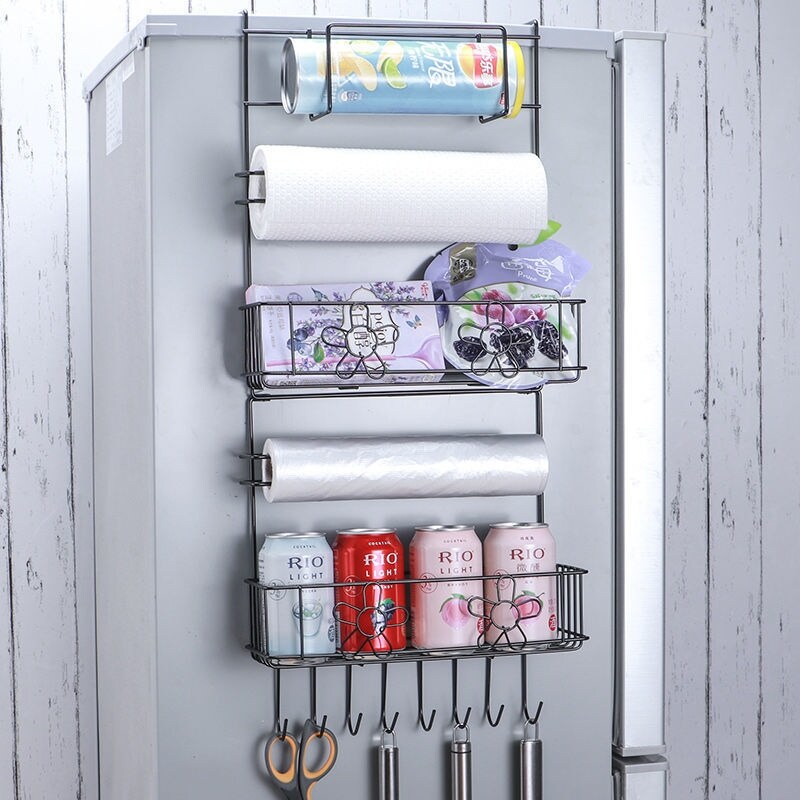 Gambar Refrigerator shelf refrigerator side wall rack creative household kitchen supplies plastic wrap shelf refrigerator side storage rack