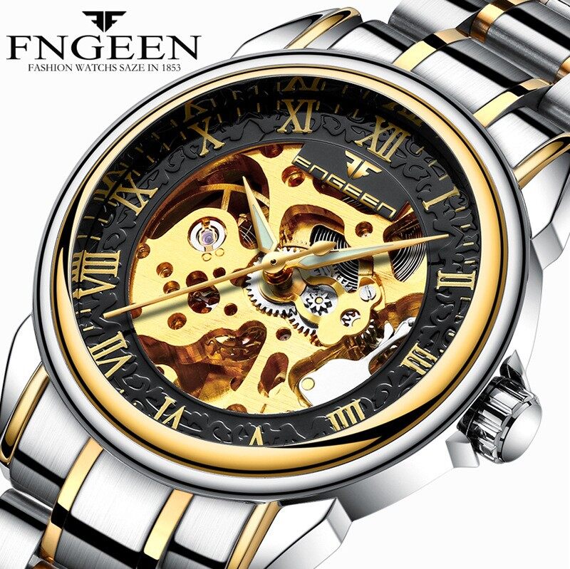 Đồng hồ nam FNGEEN 6688 máy cơ automatic lộ máy dây thép không gỉ