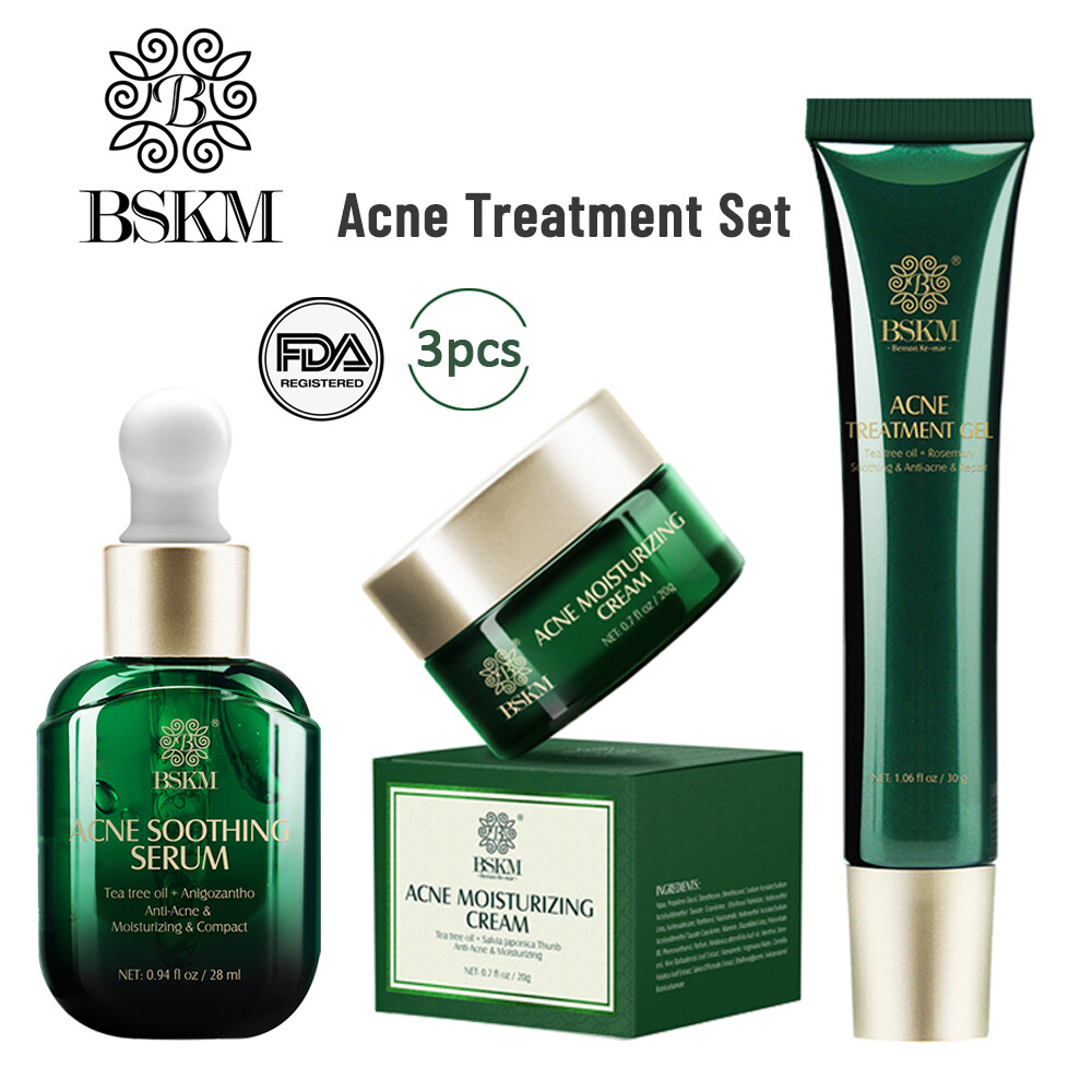 Gambar BSKM 3PCS Acne Treatment Set Skin Care Anti Acne Serum+Face Cream+Acne Removal Gel Tea Tree Oil