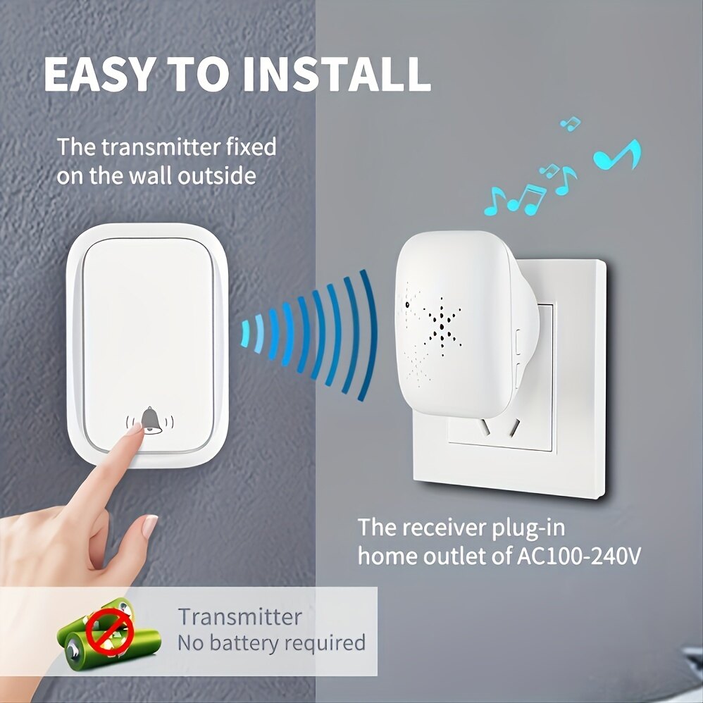 Chuông cửa không dây không cần pin không thấm nước tự cấp nguồn chuông cửa 38 nhạc chuông nhận chuông điều khiển từ xa không dây chuông cửa ngoài trời