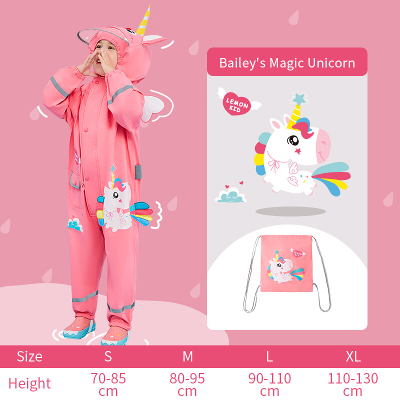 Lemonkid One-Piece 3D Pattern Raincoat with Storage Bag Outdoor Cartoon Toddler Waterproof Rain Coat