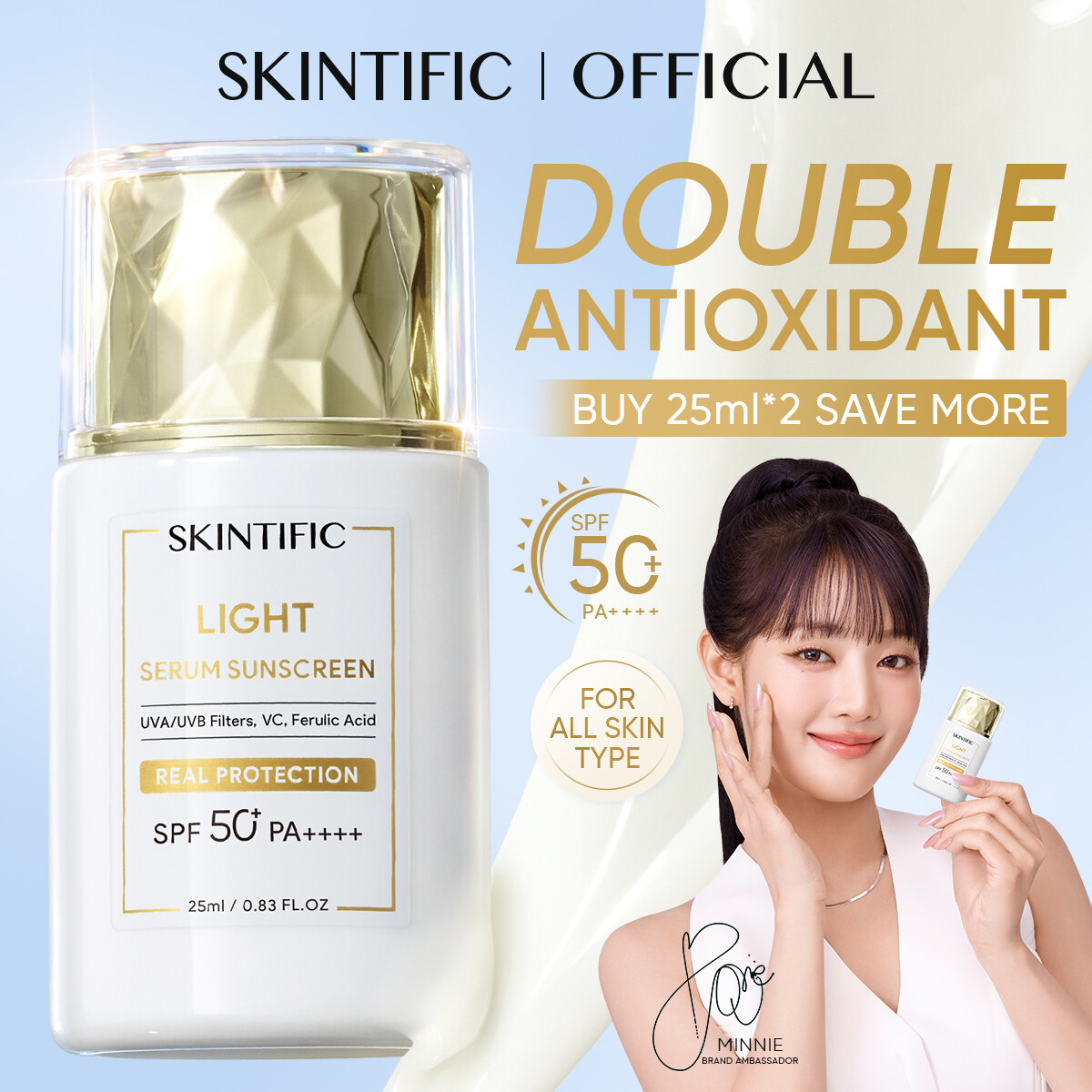 SKINTIFIC Light Serum Sunscreen for Outdoor SPF50 PA ++++ suitable for oily and combination skin.All spectrum protectionprevent sunburn and harms sunlight 25ml Harga 26 Ringgit*Penghantaran Percuma