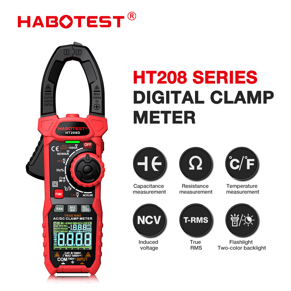 Habotest ht208 1000v/1000a ac/dc đồng hồ vạn năng đồng hồ kẹp kỹ thuật số đồng hồ vạn năng ncv true-rms đồng hồ đo dòng điện điện áp kẹp