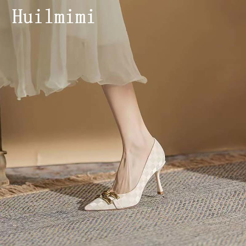 Huilm, cao gót cao 8cm 2022 phong cách mới nữ đa năng giày cao cấp gót nhọn mũi nhọn giày nữ