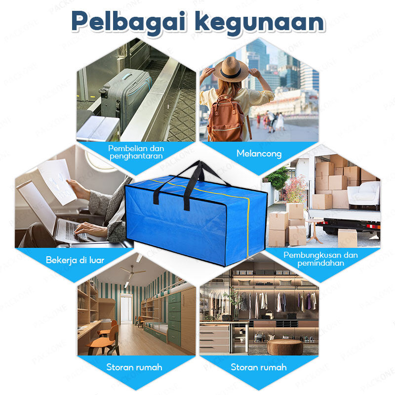 Blue Foldable Storage Bag Heavy Duty Clothes Organizer 86l_voghion.com