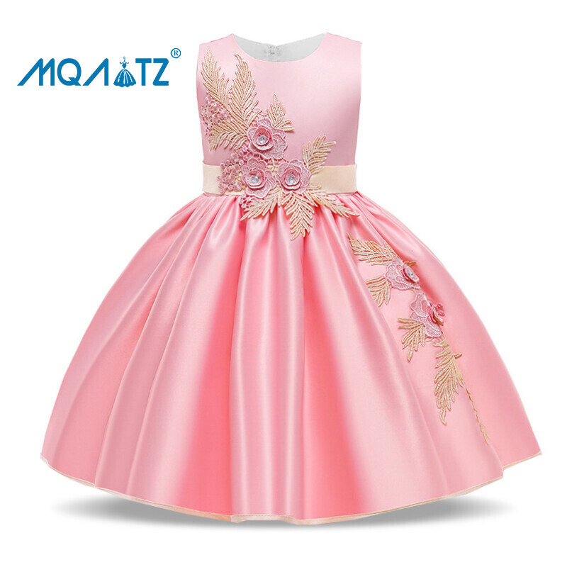 MQATZ Mùa Hè Trang Phục Chính Thức Trẻ Em Buổi Tối Cho Trẻ Em Trang Phục Hoa Bên Cô Gái Ăn Mặc Trẻ Sơ Sinh Vestido Satin Thêu Gown 3-10 Năm L5231
