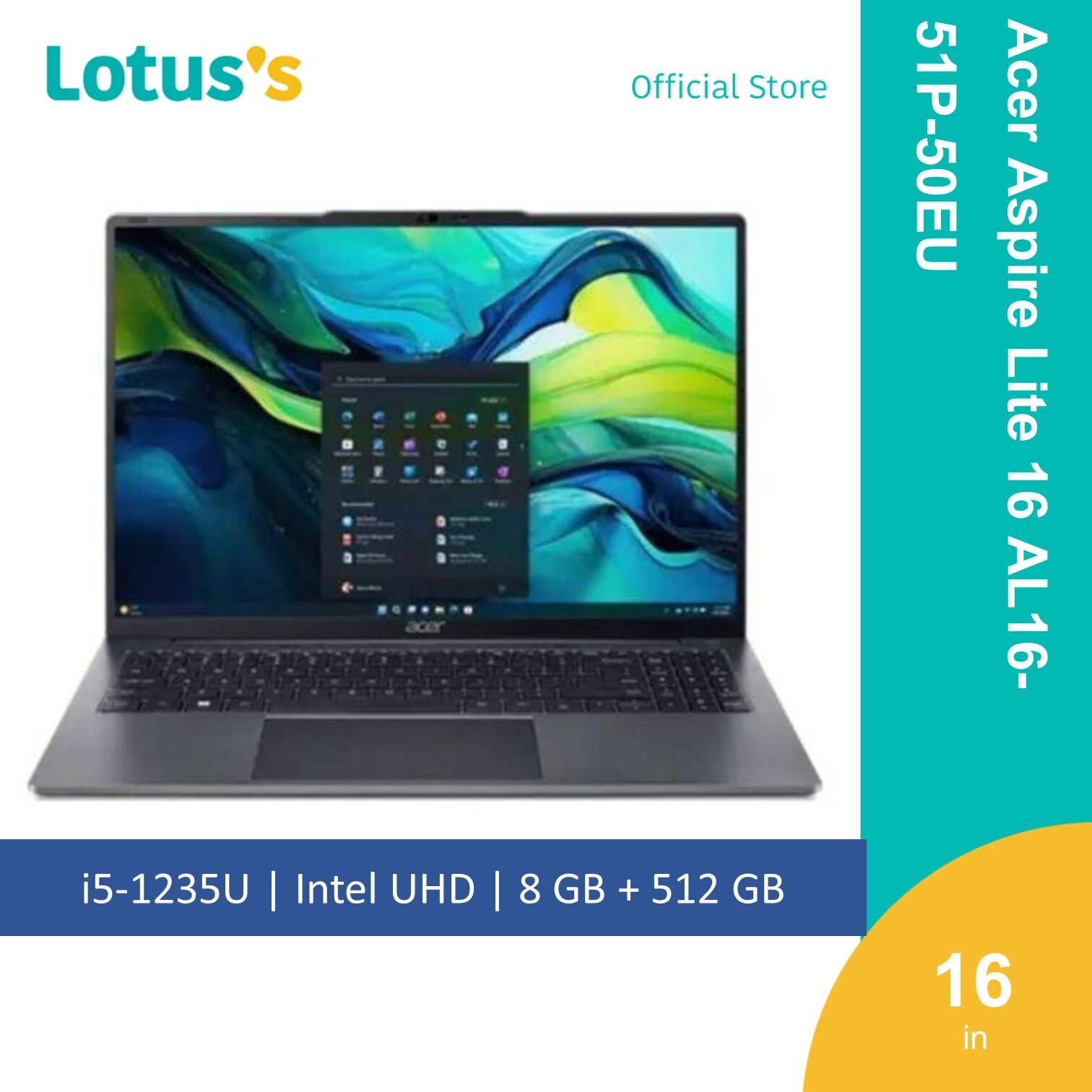 Acer AL16-51P-50EU Grey Laptop (i5-1235U,8GB,512GB,16",W11)