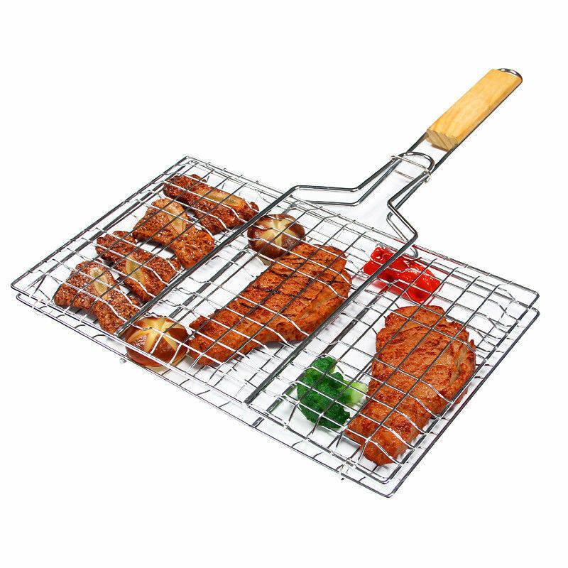 Foldable Q Grilling Basket Stainless Steel Nonstick Barbecue Grill Basket Tools Grill Mesh for Fish Steak Vegetable Holder