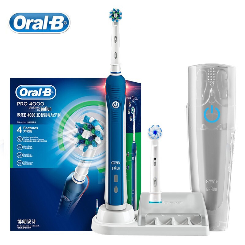 Oral B Pro 4000 bàn chải đánh răng chạy điện 3D sạch Sonic bàn chải đánh răng quy nạp phí không thấm nước 4 chế độ làm sạch với hộp du lịch