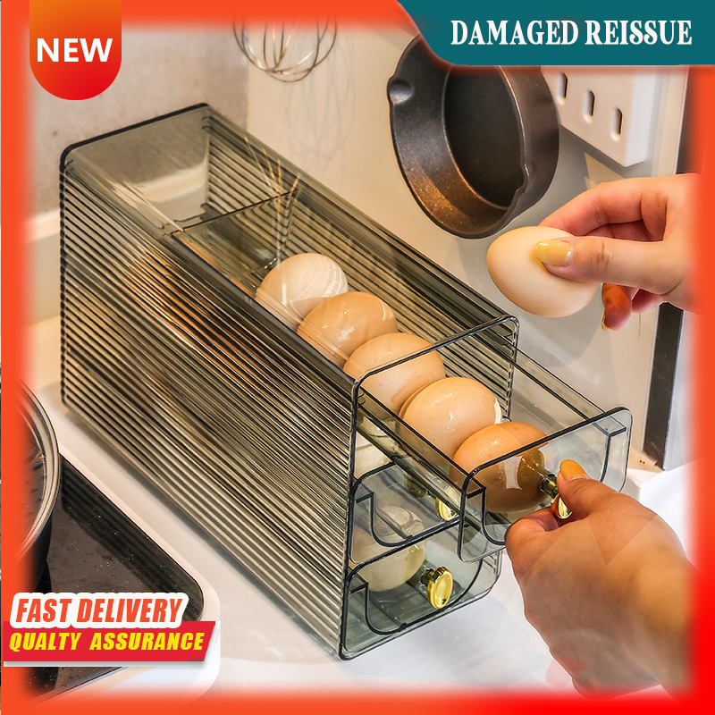 Gambar Refrigerator Side Door Egg Storage Box Household Kitchen Pet Dust proof Finishing Box Drawer type Large capacity Storage Box
