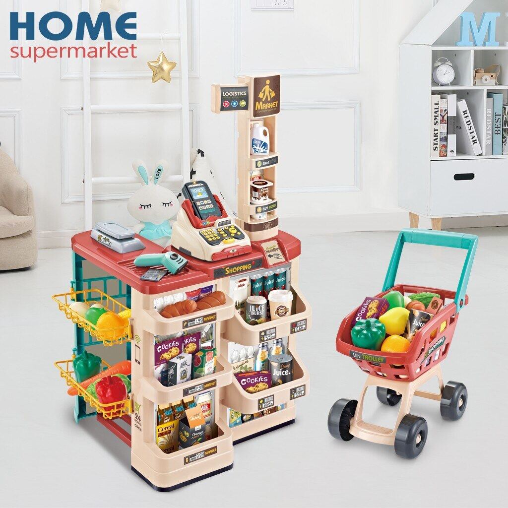 Shopping Grocery Play Store For Kids With Shopping Cart And Scanner Green