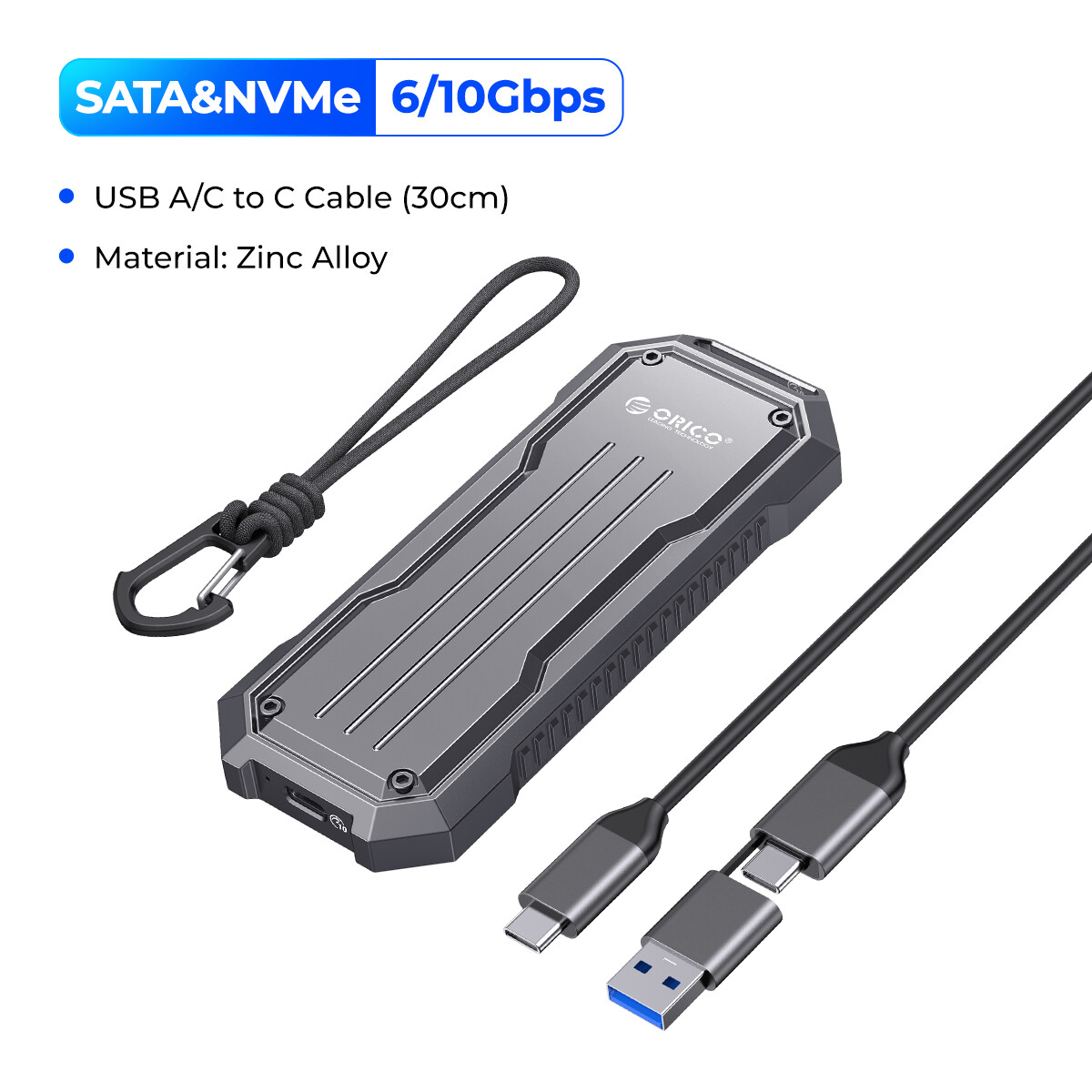 Làm mát cơ động ORICO M.2 Nvme ổ SSD SATA Trường Hợp Kép Giao Thức Hợp kim kẽm Bên Ngoài 10Gbps Bao