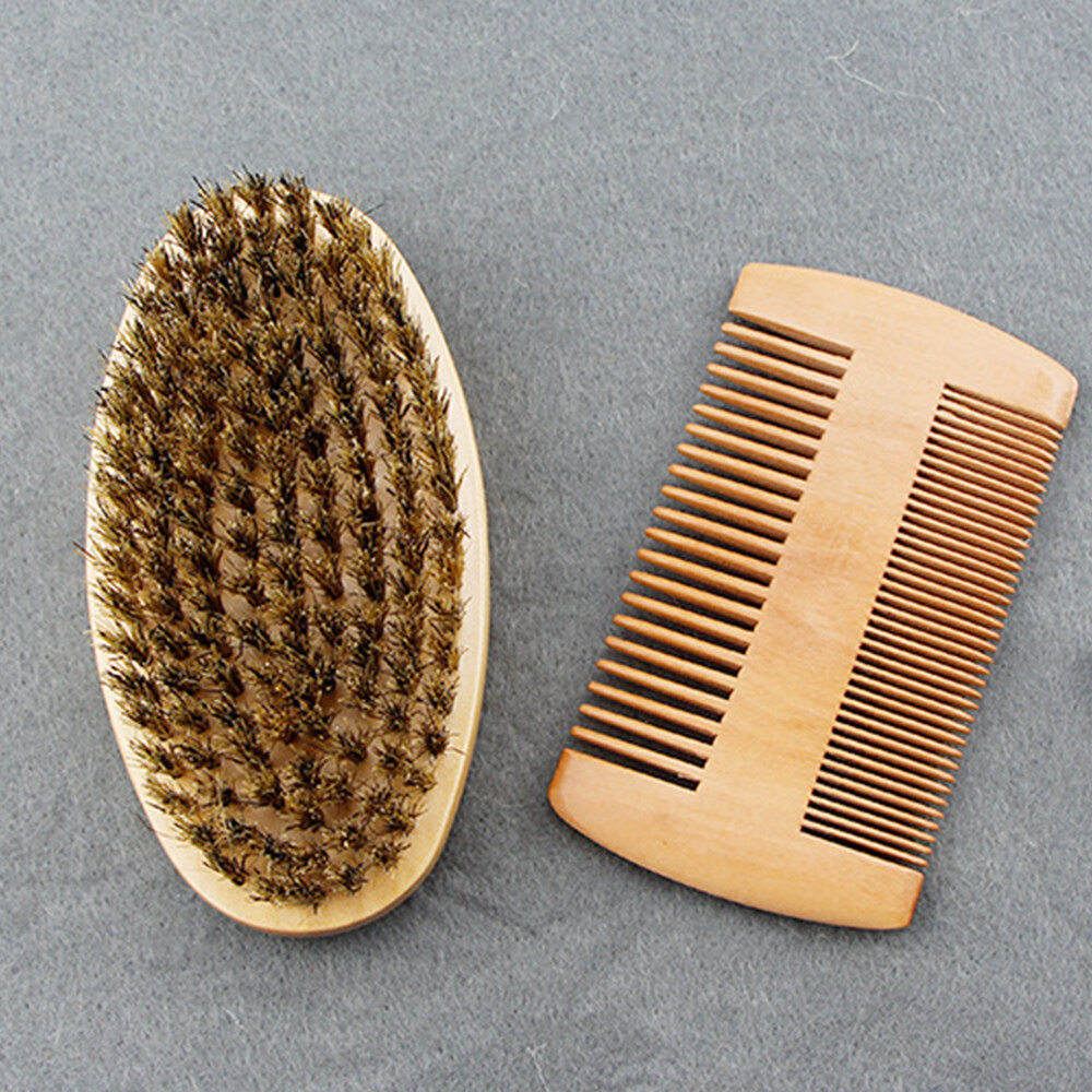 Bàn Chải Râu Gỗ Lông Heo Rừng Mềm Tự Nhiên Bộ Lược Chải Râu, Dụng Cụ Cạo Râu Thợ Làm Tóc Cho Nam, Bộ Lược Chải Ria Mép Có Túi