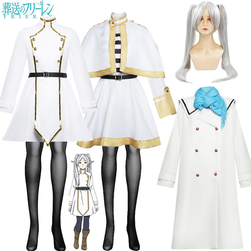 Anime Frieren Beyond Journey's End Costume Elf Girl Frieren Cosplay Dress Winter White Coat Jacket Women Lolita Dress Halloween Role-playing Costume