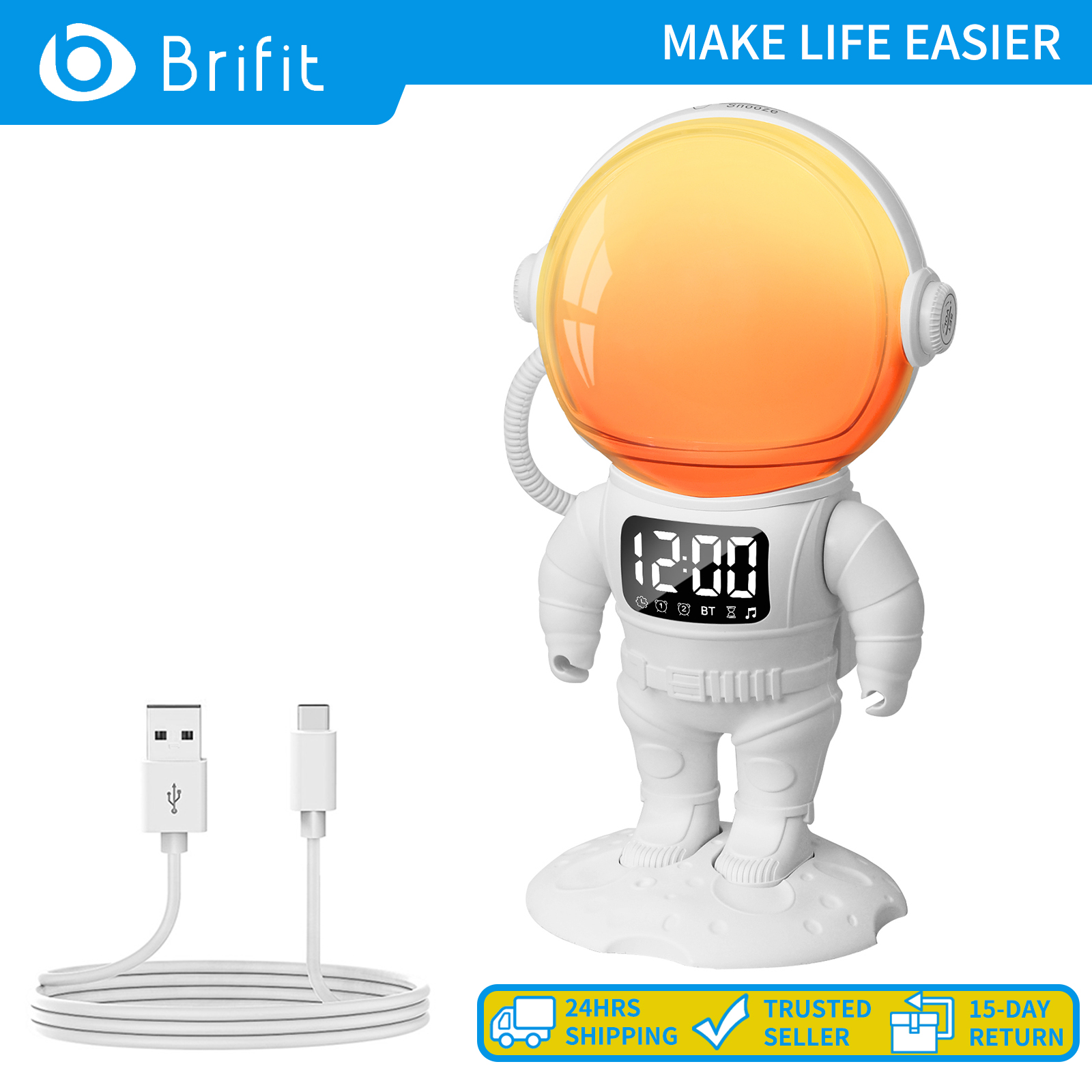Brifit Wake Up Light Astronaut Sunrise Alarm Clock for Kids, with 22 Colors Night Light, 21 White Noise with Dual Alarm, Snooze, Bluetooth Function for Bedroom ราคา 1,226 บาท*ส่งฟรี