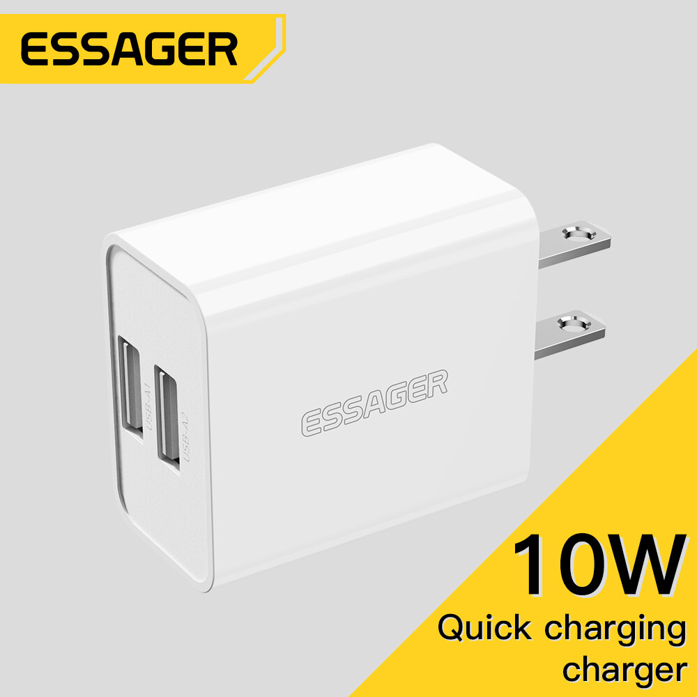 Essager 10W  2A USB Charger Portable Dual USB Ports Travel Charge Adapter Wall Charger For Huawei Xiaomi Phone Charging For iPhone Samsung