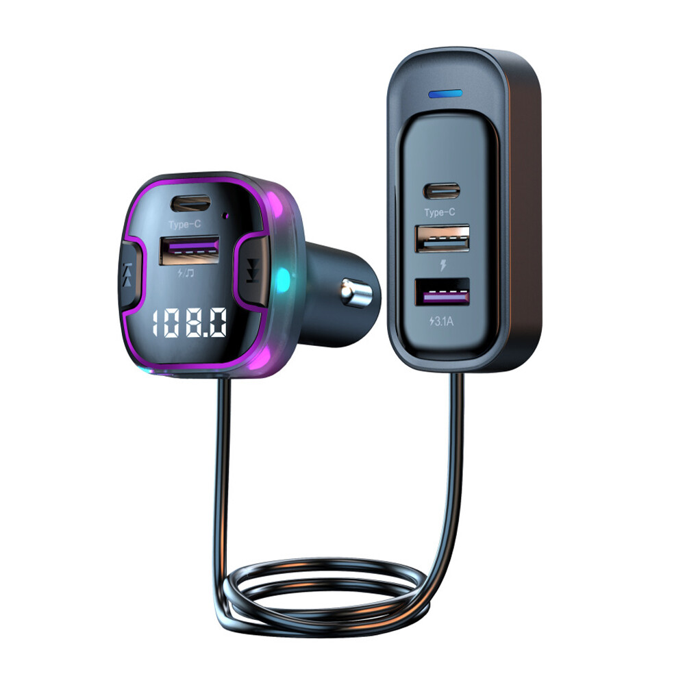 5 Ports USB QC3.0 Type-C Car Charger 15W Multi-Port Fast Charge BT5.3 FM Transmitter Handsfree Bluetooth Car Kit