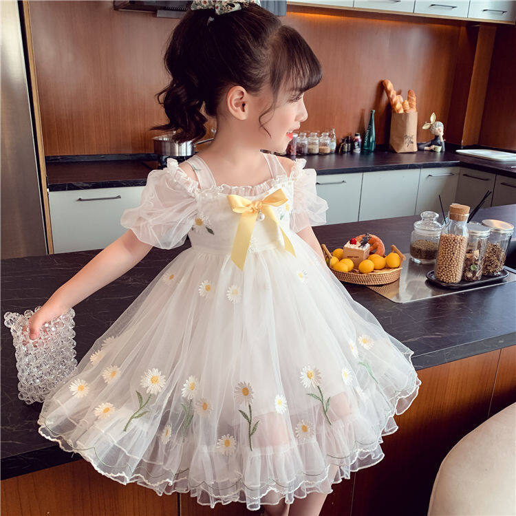 Girl princess skirt children's skirt 2023 new mesh gauze off-the-shoulder little girl dress