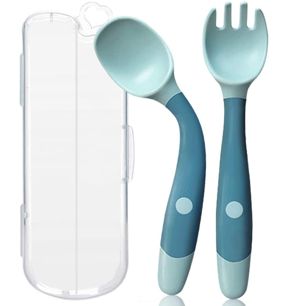 Toddler Dinnerware with Travel Box, Baby Spoon and Fork Set for self