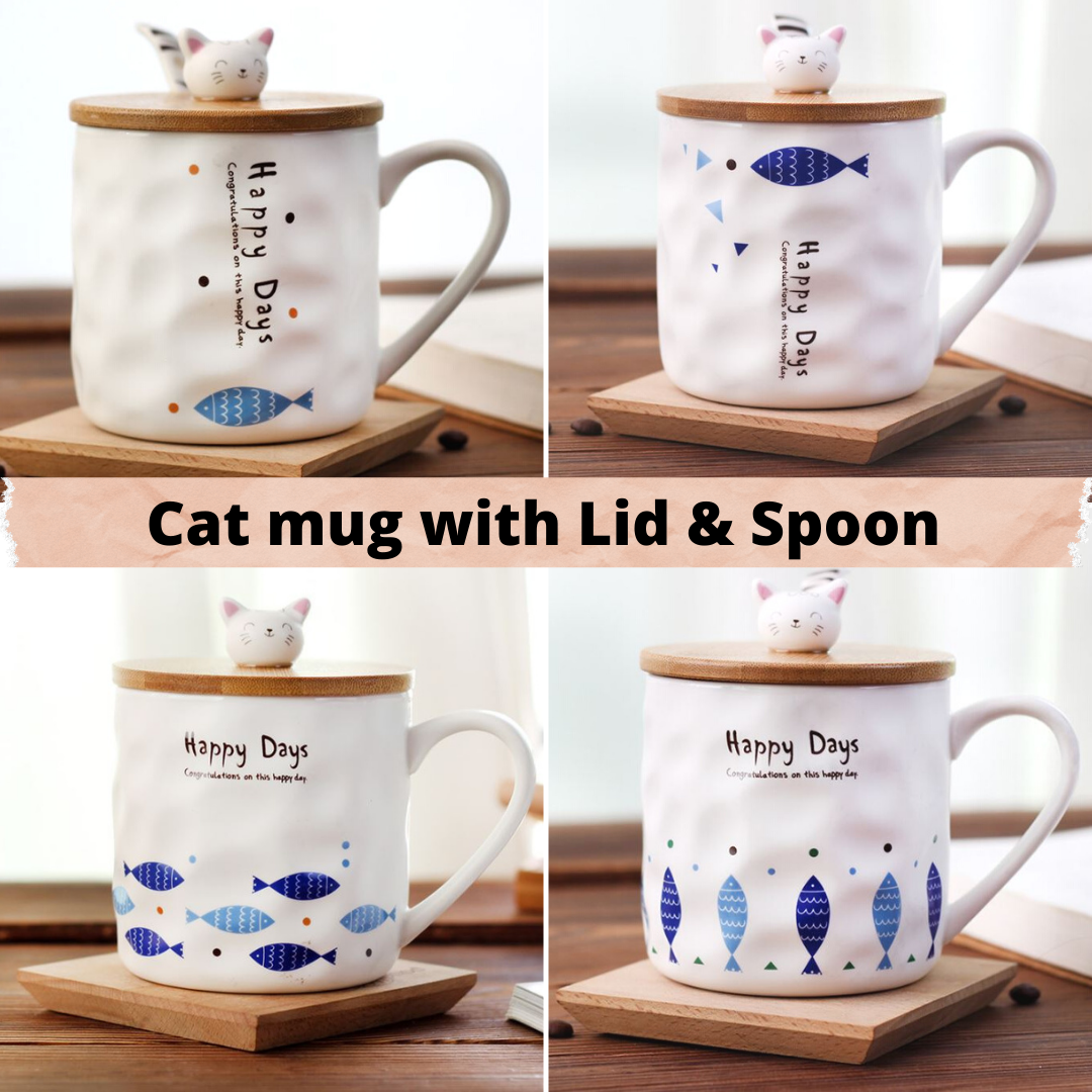 Gambar Local Ready Stock Ceramic Mug Coffee Mug Cat Mug Coffee Cup set Mugs Cup cover Glass Mug coffee mug set mug with cover
