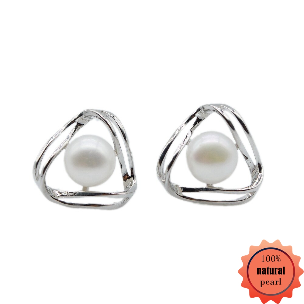 Bông tai đơn giản bông tai dạng hạt ngọc trai nước ngọt tự nhiên bằng bạc sterling bông tai dạng hạt ngọc trai tròn cho nữ lựa chọn quà tặng ngày lễ
