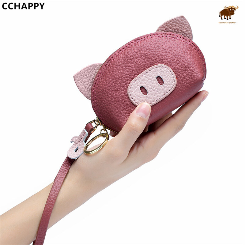 Cchappy ví đựng tiền xu bằng da bò thật ví đựng tiền xu dễ thương ví nhỏ cho nữ ví đựng thẻ móc chìa khóa