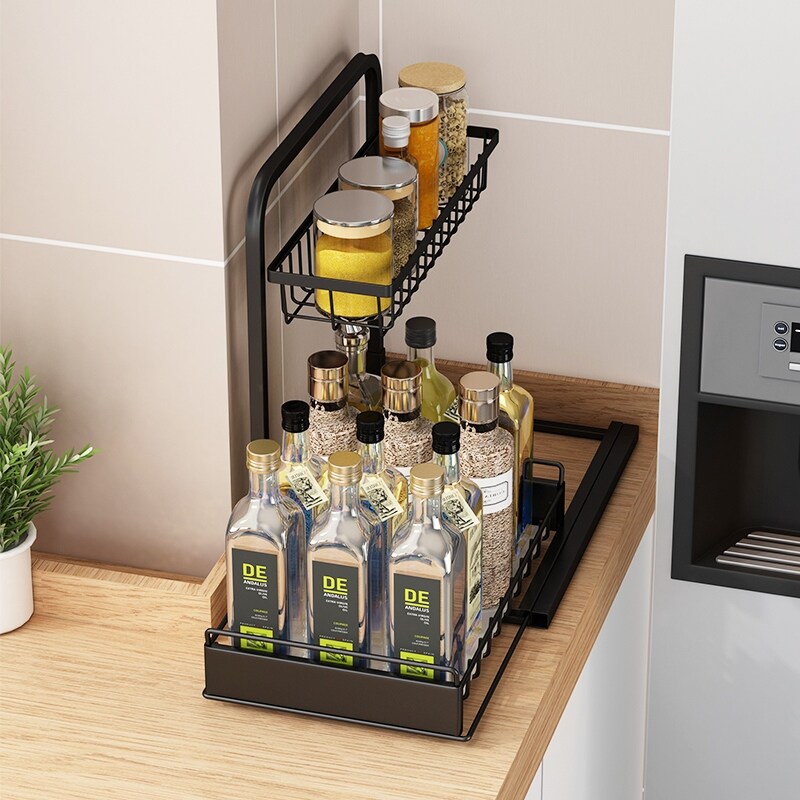 Gambar Multi functional kitchen mesa spice shelf to receive can be smoked pull basket draw out multilayer spice rack