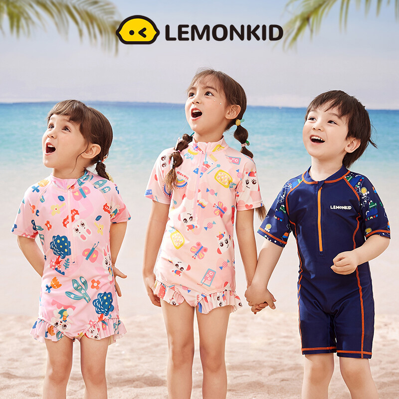 Lemonkid đồ bơi liên thân trẻ em đồ bơi liền thân họa tiết hoạt với mũ bơi cho bé trai và bé gái lk2221210