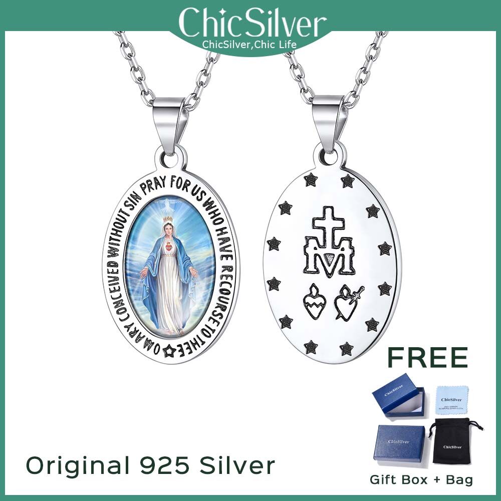 ChicSilver S925 Sterling Silver Virgin Mary Necklace for Women Men