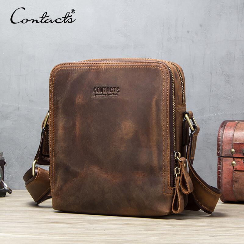 Túi Đeo Chéo Nam CONTACT'S, Chất Liệu Da Thật, Phong Cách Cổ Điển, Dành Cho Ipad Mini 7.9