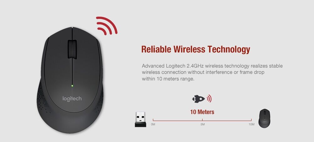 Logitech M280 Wireless Mouse Support Office Test with USB Nano Receiver 1000dpi for Windows Mac OS- Gray