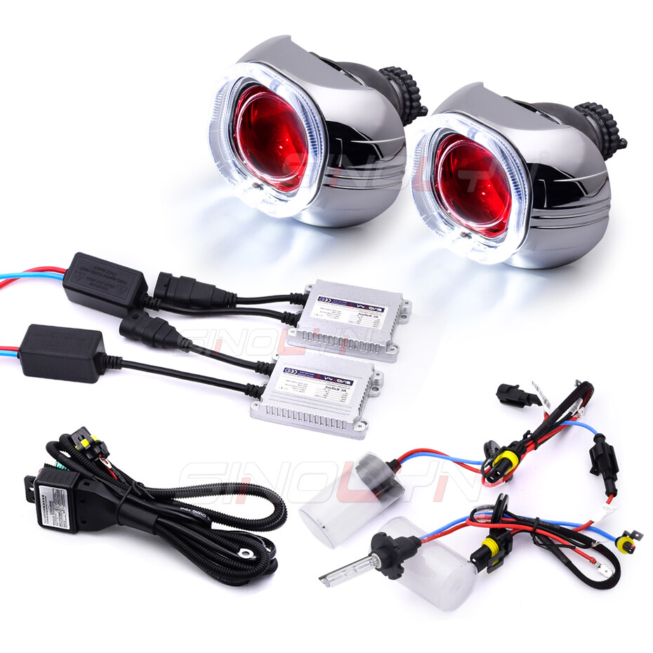 3'' Full Kit Koito Q5 HID Bi-xenon Projector Headlamp Lens H4 Headlight  Angel Eyes Shrouds Demon Eye Relay Harness Daytime Running Light For Car  Motorcycle Accessories Retrofit