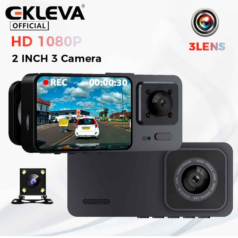 EKLEVA Car DVR 3 Camera Car Video Recorder 3 in 1 FHD 1080P Dash cam Rear View Camera with Rear lens Night Vision For Truck Tax Uber Giá 689,248 Đồng*Miễn phí vận chuyển