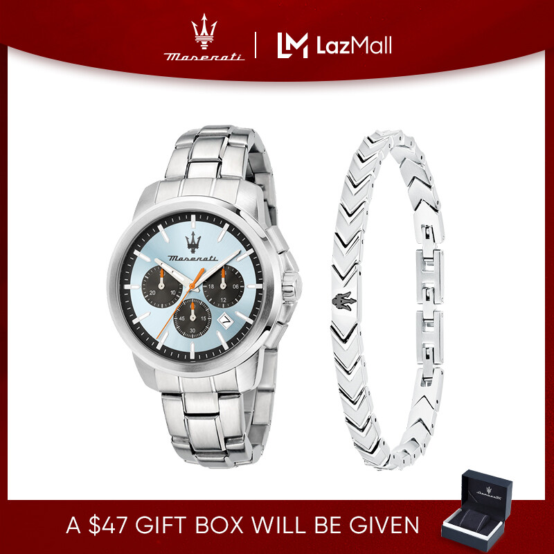 MASERATI SUCCESSO 42MM  BLUE DIAL MEN'S CHRONOGRAPH WATCH+BRACELECT R8873621045 - ยี่ห้อ Maserati ราคา 8,999 บาท*ส่งฟรี