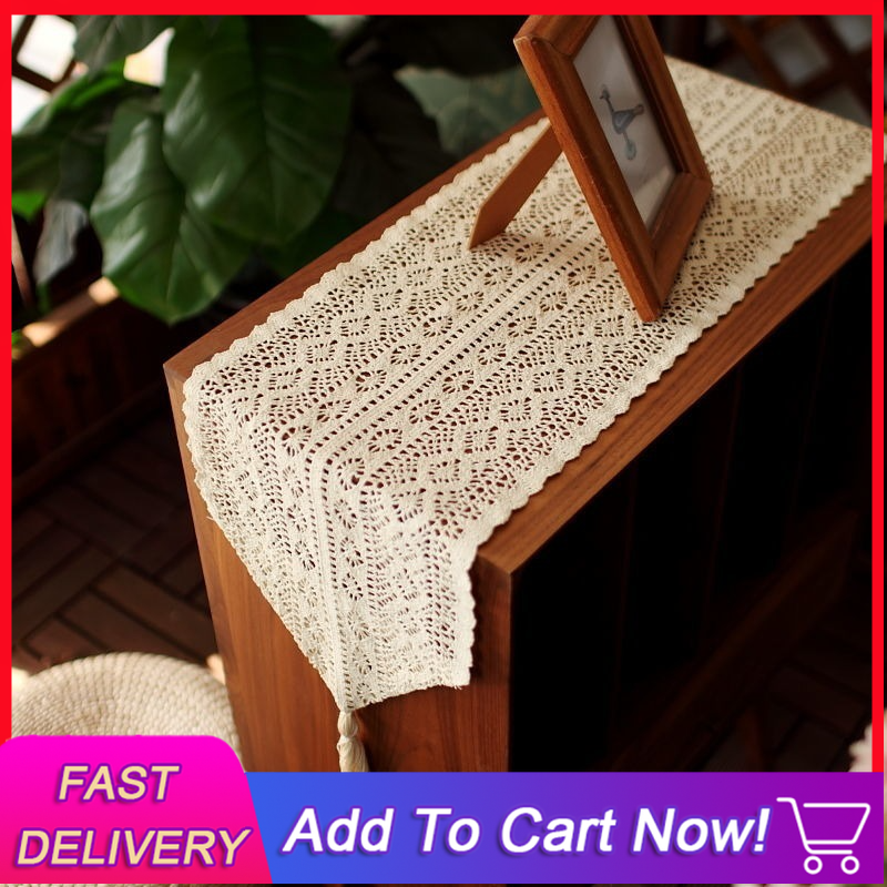 Gambar 1PC American Country Aesthetic Hollow Table Flag Table with Decorative Towel Sen TV Cabinet Coffee Table Shoe Cabinet Dustproof Table Flag