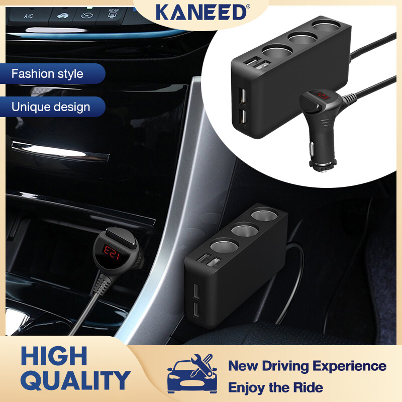 KANEED 6.8A 80W Plastic Shell 3 Sockets in 1 Car Cigarette Lighter Car Charger Car Socket with 4 USB Ports and a Control Switch ราคา 180 บาท*ส่งฟรี