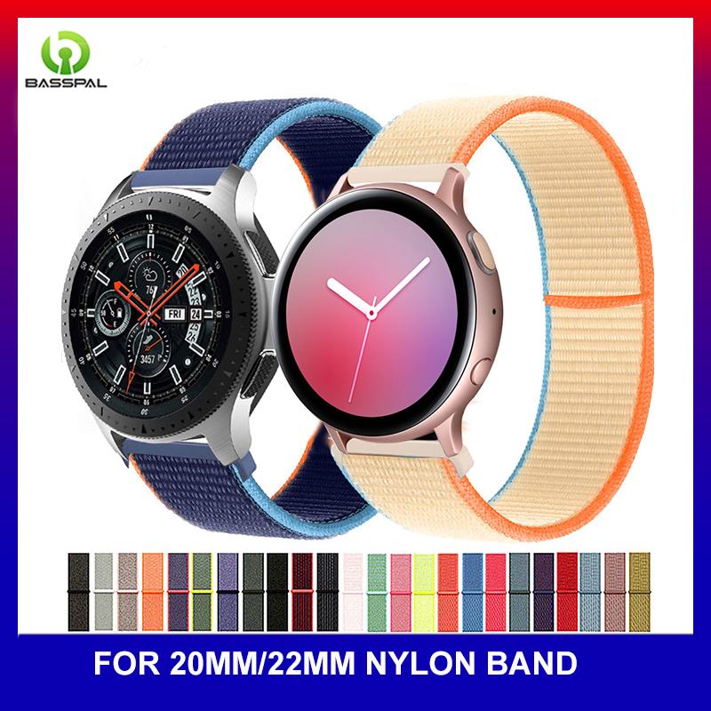 Basspal 20Mm 22Mm Nylon Dây Đeo Cho Galaxy Đồng Hồ 3 4 5Pro 41 45Mactive 2 40Mm 44Mm Samsung Bánh Răng S3 Biên Giới vòng kiểu dáng thể thao Vòng Đeo Tay đồng hồ Huawei Gt 2 2E Ban Nhạc