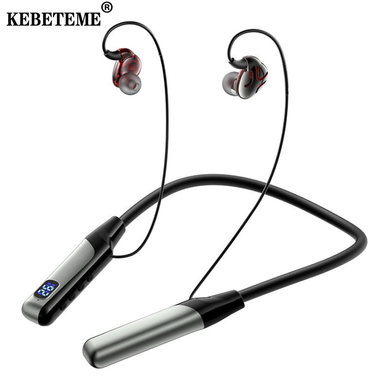 KEBETEME Digital Display Bluetooth Wireless Headset Hanging Neck Pluggable